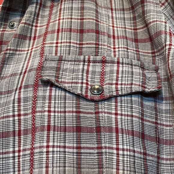 NWT Woolrich Mercer shirt Sz LP Plaid opalescent pearl snaps gray red black - Picture 5 of 12